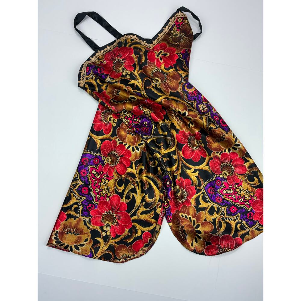 Vintage California Dynasty Baroque Floral Satin Cami Top M Y2K Whimsigoth - Picture 8 of 8